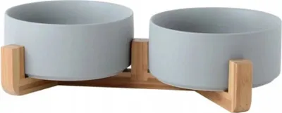 Obrázek produktu pro Dvojitá keramická miska s bambusovým stojánkem 2x 400 ml