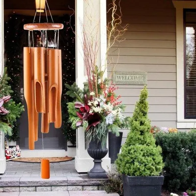 Immagine prodotto di Campanellino eolico in bambù, 6 bastoncini di bambù, meccanismo musicale esterno, campanellino eolico da appendere per giardino, balcone, terrazza
