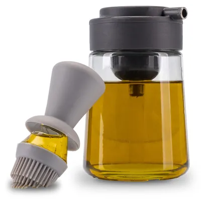 Image de Omgoods - Flacon d'huile 3-en-1 avec pinceau et bec verseur, idéal pour la cuisine et le barbecue