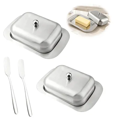 Butterdose aus Edelstahl, 2 Stück, mit Deckel, 250 g
