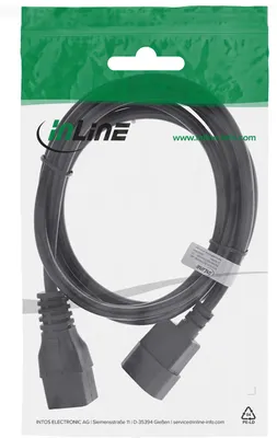 Produktbild von InLine Kaltgeräteverlängerung 16A, C19 auf C20, 1,5m, 1,5 m, C19-Koppler, C20-Koppler, H05VV-F