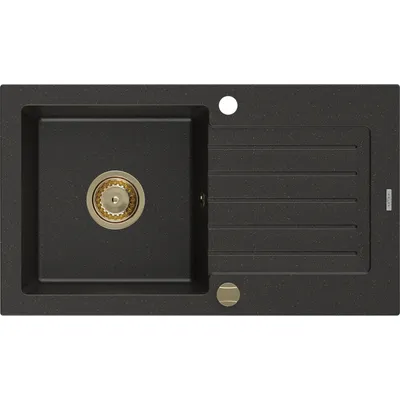 Obrázok produktu pre Mexen Pablo granitový jednokomorový drez s odkvapkávačom 752 x 436 mm, Čierna/Zlatá metalíza, Sifón Zlatá - 6510751010-75-G