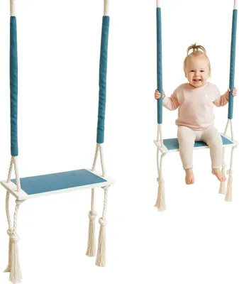 Immagine prodotto di Corda sospesa | altalena per bambini | altalena in legno | altalena per bambini | dondolo con cuscino in spugna