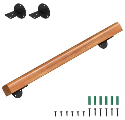Immagine prodotto di Corrimano da parete in legno massello di pino, lunghezza 100 cm, diametro 5 cm, corrimano in legno antiscivolo per scale, corridoi, bagni, completo di accessori per il montaggio
