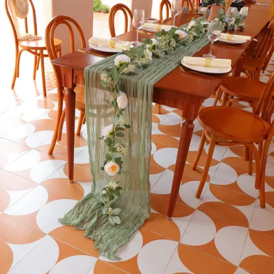 Produktbild von Gaze-Tischläufer halbtransparent Vintage Hochzeit Deko - Weiß
