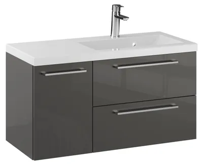 Produktbild von Rosen 90 cm Rechts Badezimmerschrank mit Waschbecken und Chrom Griffen - Zeitloses Design für Elegantes Bad