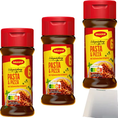 Produktbild von Maggi Würzmischung Nr. 6 Pasta & Pizza 3er Pack (3x60g Glas) + usy Block
