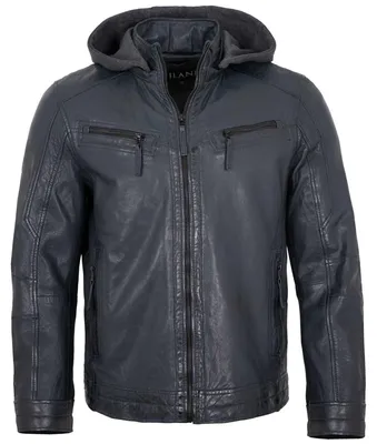 Produktbild von Jilani - Herren Lederjacke Kapuze Lammnappa navy : 48