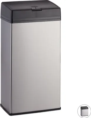 Image de Poubelle cosmétique Relaxdays en acier inoxydable, poubelle pour cuisine et salle de bains, mécanisme à poussoir fluide, poubelle de salle de bains, 6 litres, argent