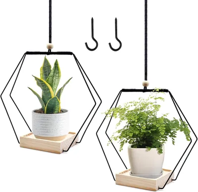 Produktbild von Hängende Pflanzen Hänger 2 Stück, 23 cm, Holzsockel, Verstellbares Baumwollseil, für Innen
