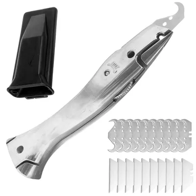 Produktbild von Hakenmesser Set mit 10 Trapezklingen, Cuttermesser für PVC Bodenbeläge, Aluminium, ergonomisch
