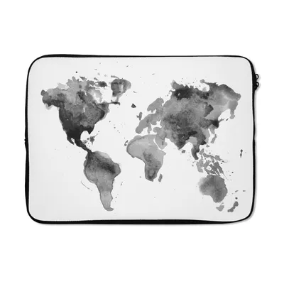Produktbild von MuchoWow® Laptop Hülle 14 ZollWeltkarte - Aquarell - Schwarz - Weiß - Kinder - Jungen - Mädchen Laptoptasche - Laptoptasche - Stoßsicher - Schutzhaube