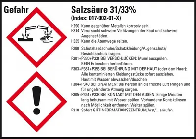 Produktbild von Dreifke® Aufkleber I GHS-Etikett Salzsäure 31/33%, GefStoffV/GHS/CLP, Folie, ...