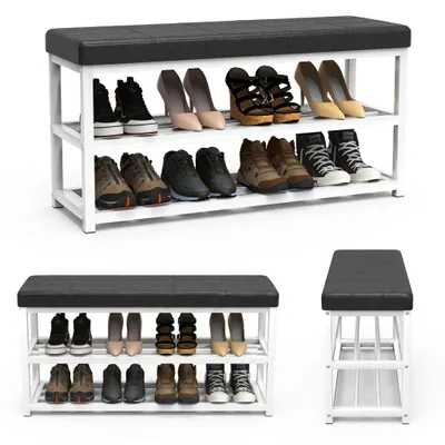 Produktbild von Schuhbank 90 cm mit 2 Ablagen, PolyurethanSitz, für Flur und Eingangsbereich