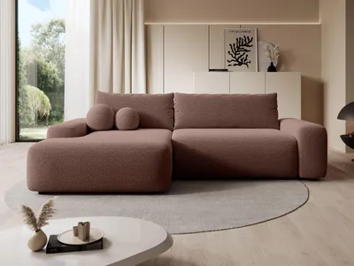 Produktbild von Masseno Ecksofa RUOTA mit Schlaffunktion L-Form, Sofa mit Bettkasten, Wohnzimmersofa, Couch, Soffa, Bettsofa, Couchgarnitur- Braun, LAMBI 4