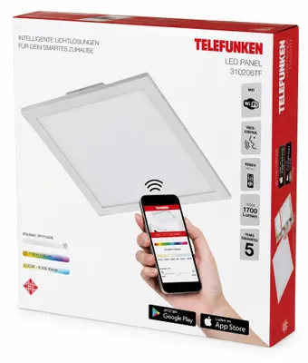 Productafbeelding van Telefunken Smart LED Aufbaupanel Direkt 29,5 x 29,5cm Weiß 18W 1700lm RGBTW 3000-6500K Dimmbar App Google Alexa WiFi