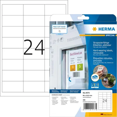 Immagine prodotto di Etichette in film HERMA SPECIAL, 66 x 33,8 mm, rimovibili