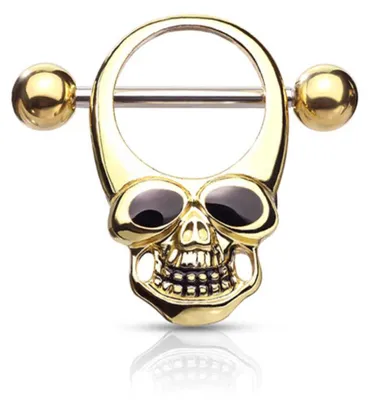 Produktbild von Brustwarzenpiercing „Totenkopf“: Nippelpiercing Schild 316L Gold