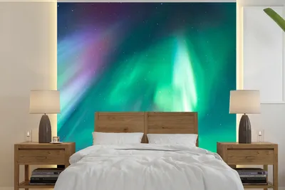 Produktbild von MuchoWow® Fototapete für Wohnzimmer oder Schlafzimmer Wandtapete Vinyl Motivtapete Nordlichter - Berg - Schnee - 350x350 cm - Schlafzimmertapete