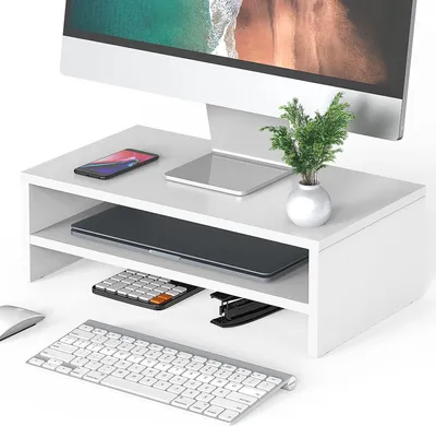 Produktbild von Monitorständer - Schreibtischverlängerung - Ergonomisches Arbeiten - Zweistufig - 425 cm - Weiß