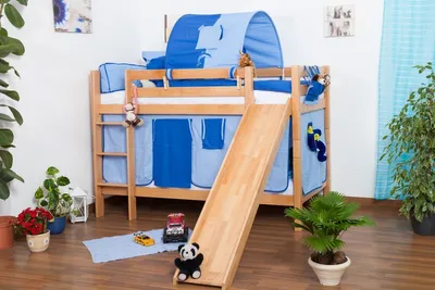 Produktbild von Kinderbett Etagenbett Jonas Buche Vollholz natur massiv mit Rutsche inkl. Rollrost - 90 x 200 cm, teilbar, Aktionsversion
