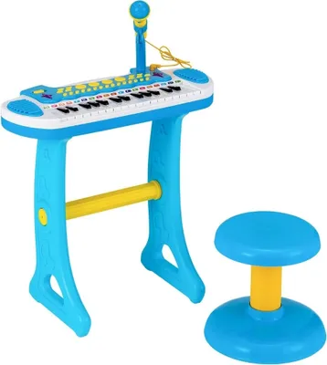 Image de Costway Costway Electronic 31 Butt Clavier pour enfants avec tabouret et microphone pour enfants à partir de 3 ans bleu