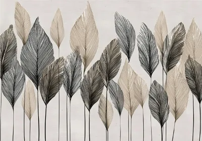 Produktbild von Fototapete Blätter Beige Boho Betonwand - 400x280 cm - inklusive kleister - Vlies Tapete - Vliestapete Wohnzimmer Schlafzimmer Küche Modern Wandtapete