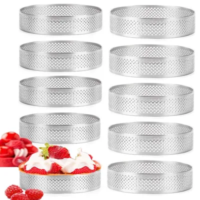 10 perforierte Mousse-Ringe, Edelstahl, 8 cm, für Tartelette & Quiche