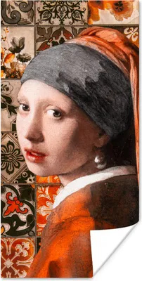 Produktbild von MuchoWow® Poster Mädchen mit Perlenohrring - Kacheln - Vermeer 20x40 cm - Plakat - Foto