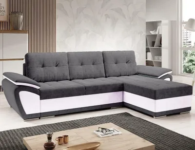Produktbild von Easy4You ENZO Grau/Weiß Ecksofa L-Form Rechts 268 x 97 x 157 cm mit Schlaffunktion und Stauraum - Schlafsofa mit Bettkasten - Moderne Wohnzimmermöbel – Stoff: SORO 93 + SOFT 17
