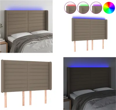 Produktbild von vidaXL LED Kopfteil Taupe 147x16x118/128 cm Stoff - LED Kopfteil - LED Kopfteile - Kopfteil - Bett-Kopfteil