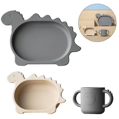 Produktbild von Süßes nordisches Dinosaurier-Set für Kinder,hitzebeständig (-20 °C bis 230 °C),perfekt für warme Speisen & Getränke,fördert Essspaß und Farberkennung