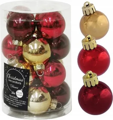 Produktbild von 16 Stück Rote-Goldene Glänzende Glaskugeln Ø3,5 cm - Weihnachtsdeko Christbaumkugeln Set