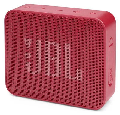 A red JBL Bluetooth speaker is shown from a slight angle against a white background.