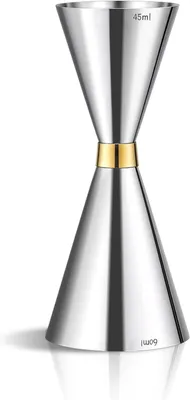 Imagen del producto de Jigger para cócteles de acero inoxidable 304, de doble cara, con capacidad de 45 ml/60 ml, y escala de medición para la cocina