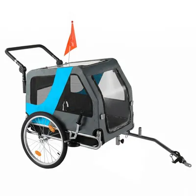 Image de Remorque 2-en-1 pour vélos, adaptable pour chiens, pliable, chariot de transport, remorque pour vélo, couleur bleue