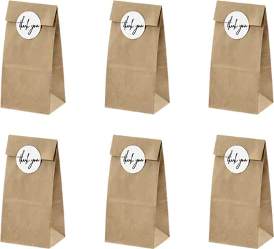 Produktbild von 6 braune Geschenktüten, mit Stickern Thank you