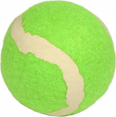 A close-up studio shot of a single green tennis ball with a beige stripe, isolated on a white background.