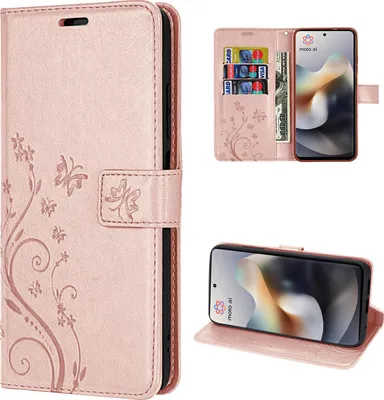 Produktbild von Hülle Motorola Moto G56 Handyhülle mit [Standfunktion][Kartenfächern] in Rosegold