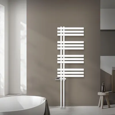 Produktbild von LuxeBath Design Badheizkörper, 500x1000 mm, Weiß, Anschlussgarnitur Thermostat Durchgang Bodenanschluss, ohne Heizstab