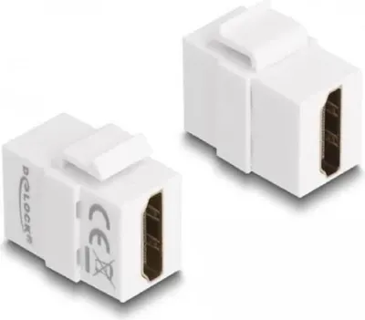 Imagen del producto de Conector Keystone DeLOCK, hembra HDMI a hembra HDMI, color blanco, diseño plano, color blanco, HDMI, HDMI, hembra, hembra