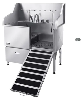 Zdjęcie produktu dla Kąpielisko dla psów VEVOR ze stali nierdzewnej, 1275 x 795 x 1435 mm, z rampą, kranem, głowicą prysznicową (ze smyczą), dla dużych, średnich i małych zwierząt (drzwi prawe)