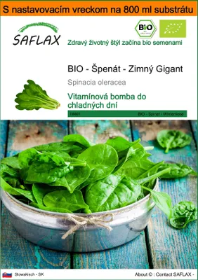 Obrázok produktu pre SAFLAX Garden in the bag - BIO - Špenát - Zimný Gigant - Spinacia oleracea - 250 Semená - S pestovateľským substrátom v praktickom samostaviteľnom vrecku