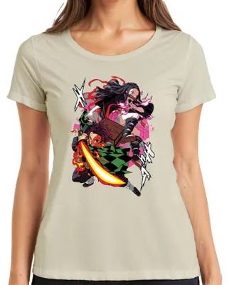Produktbild von Kimetsu no Yaiba Tanjiro Nezuko Feuerklinge Anime Geschenk Manga Damen T-Shirt, Natur, L