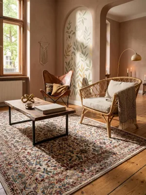 Teppich Natur rechteckig gemütliche Wohnszene_#sku_BARK503119376068-BARK503119376069-BARK503119376070#