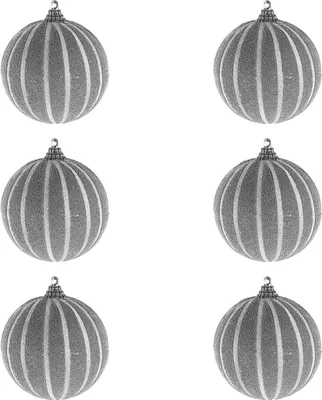Produktbild von 6-tlg. Weihnachtsbaumkugeln Streifen beflockt Glitzer Silber Ø 8cm