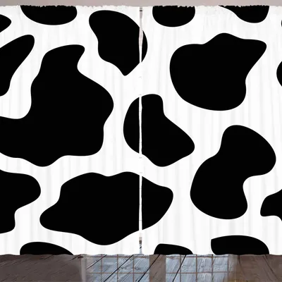 Zdjęcie produktu dla ARANDE Zasłona z nadrukiem krowy, wygaszanie krowy z czarnymi plamami Abstrakcyjny i prosty styl Barnyard Life Print, 280 x 260 cm, biały czarny