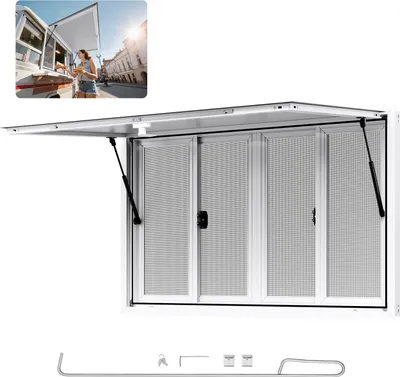 Immagine prodotto di Finestra per snack bar e concessioni - Finestra di servizio/distribuzione per rimorchi e furgoni snack bar - Dimensioni di installazione 134,6 x 83,8 cm - Orientabile - Angolo di apertura 85° - 4 finestre scorrevoli