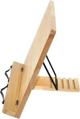 Produktbild von Verstellbare Holz-Kochbuchständer mit Clips - beige - für Küche Büro - 5-Eck - faltbar - tragbar - 335 x 95 Zoll