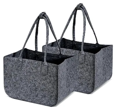 Produktbild von 2 Stück 30L Filztaschen Shopper Groß, Einkaufstasche Faltbar Filz Einkaufskorb mit Lange Henkel, Stabiler Einkaufs Tasche mit Innentasche, Filztasche Kaminholz Filzkorb (Dunkelgrau)